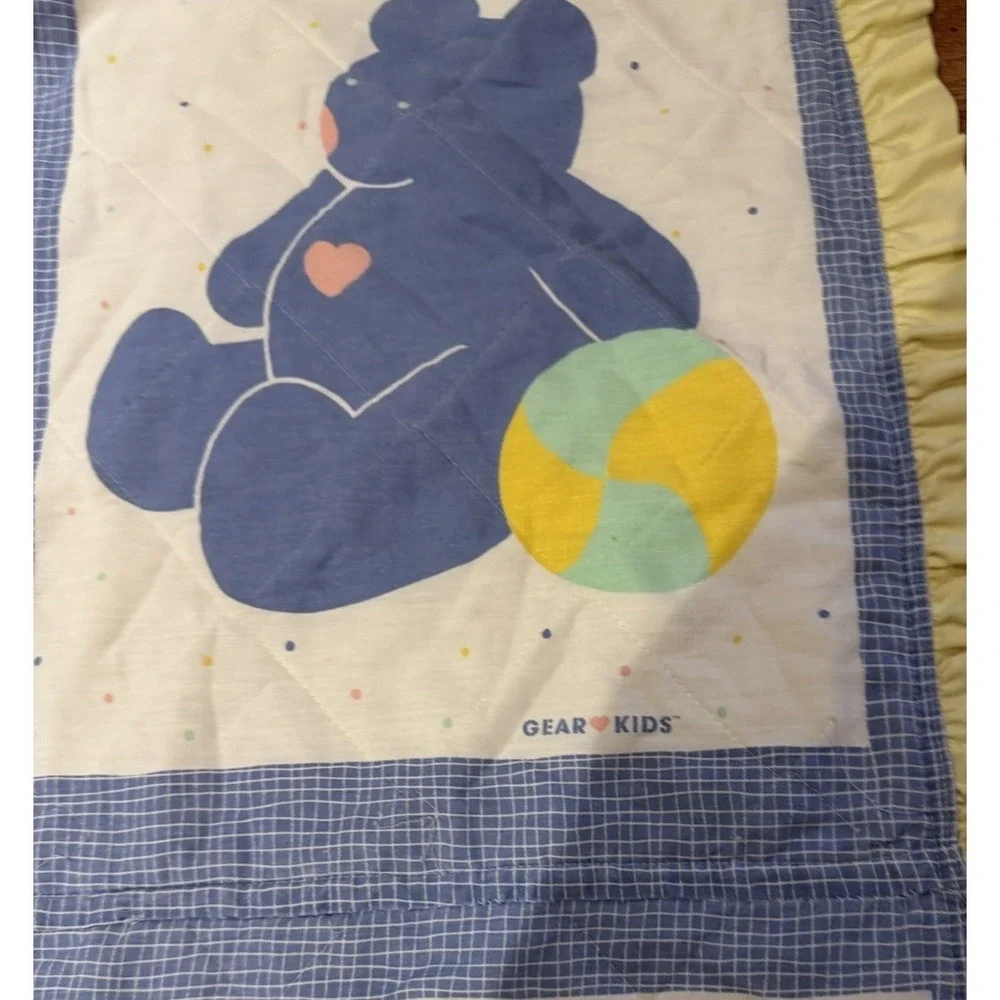 Vintage Pastel Bears Bunnies  Animals Baby Comforter Crib Blanket Ruffle Y2K 90s